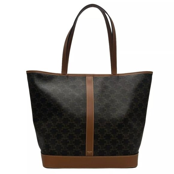 Auth CELINE Medium Cabas Tan (Dark Brown) Brown) Triomphe Canvas 1421-111324 - Picture 1 of 14